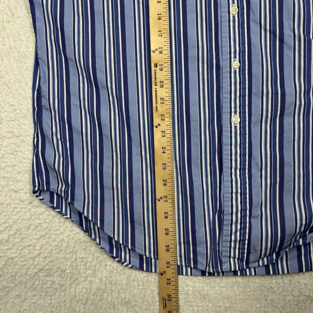 Vintage‎ Polo Ralph Lauren Shirt Button Preppy Blue Striped Men's Size XL